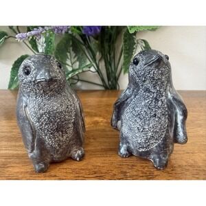 Vintage Canadian Soapstone Penguin Figurines A Wolf Original Pair Wildlife Decor